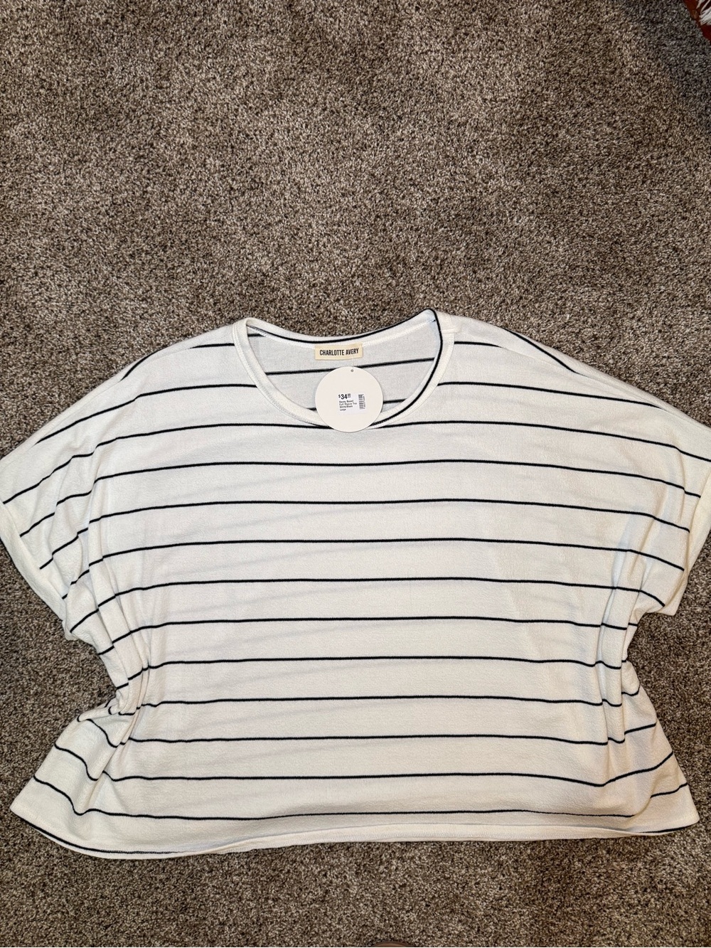 Charlotte Russe White Short-Sleeve Striped Crew Tee